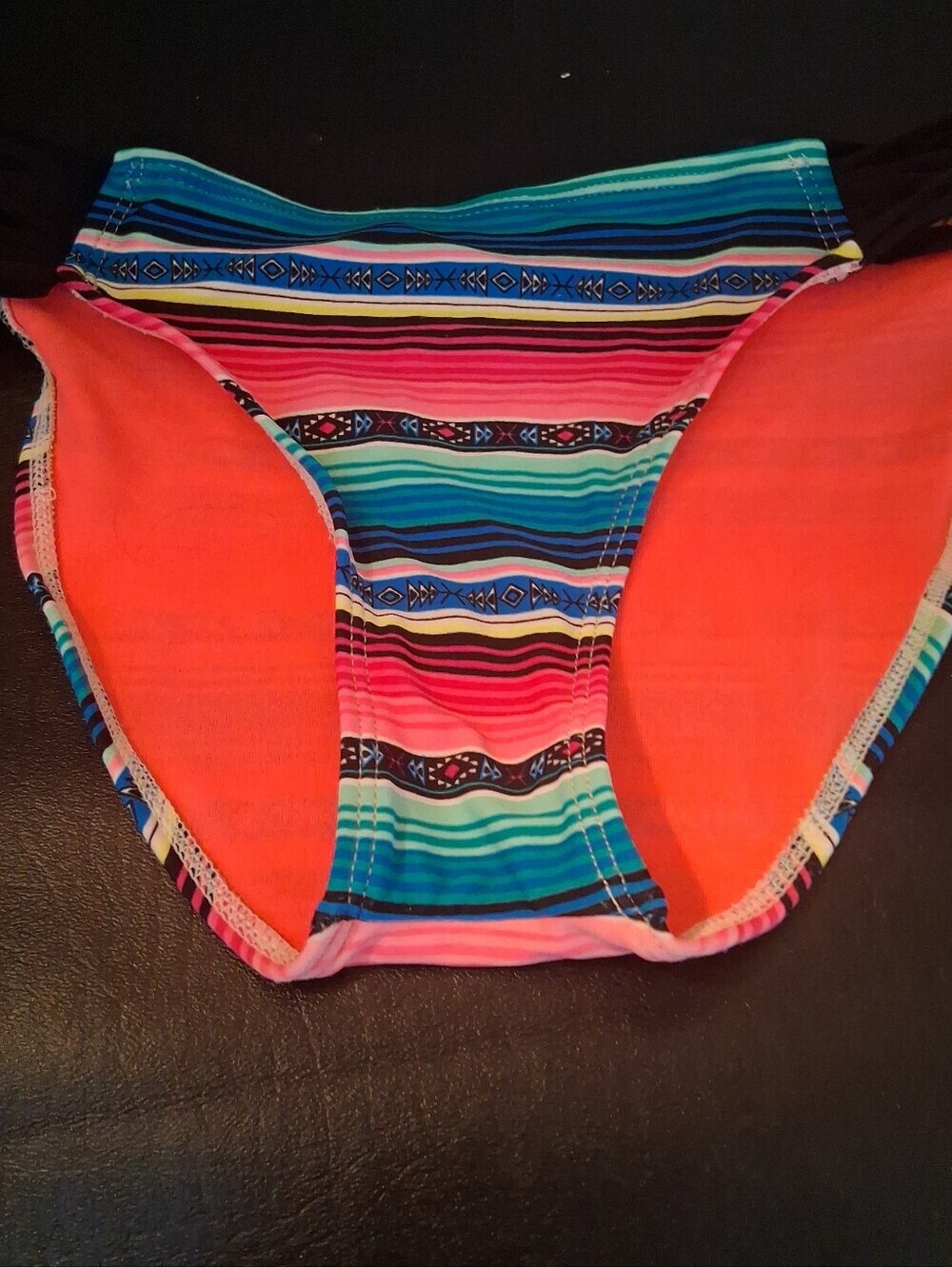 SO Teen/Juniors Multi-Colored Striped Bikini Bottom With Strappy Sides Size S